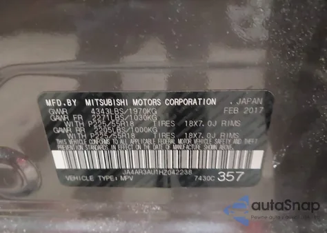 2017 Mitsubishi Outlander Sport 2.0 Le из США, поврежденный, VIN JA4AR3AU1HZ042238